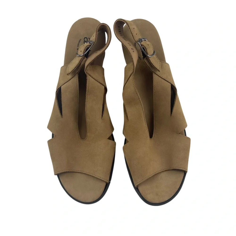 Arche France Tan Soft Nubuck Leather Peep Toe Slingback Sandals Sz 40 (9 US) - Picture 3 of 10